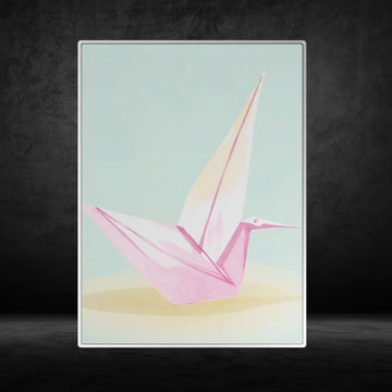 Light Blue Pink Paper Crane Metal Poster