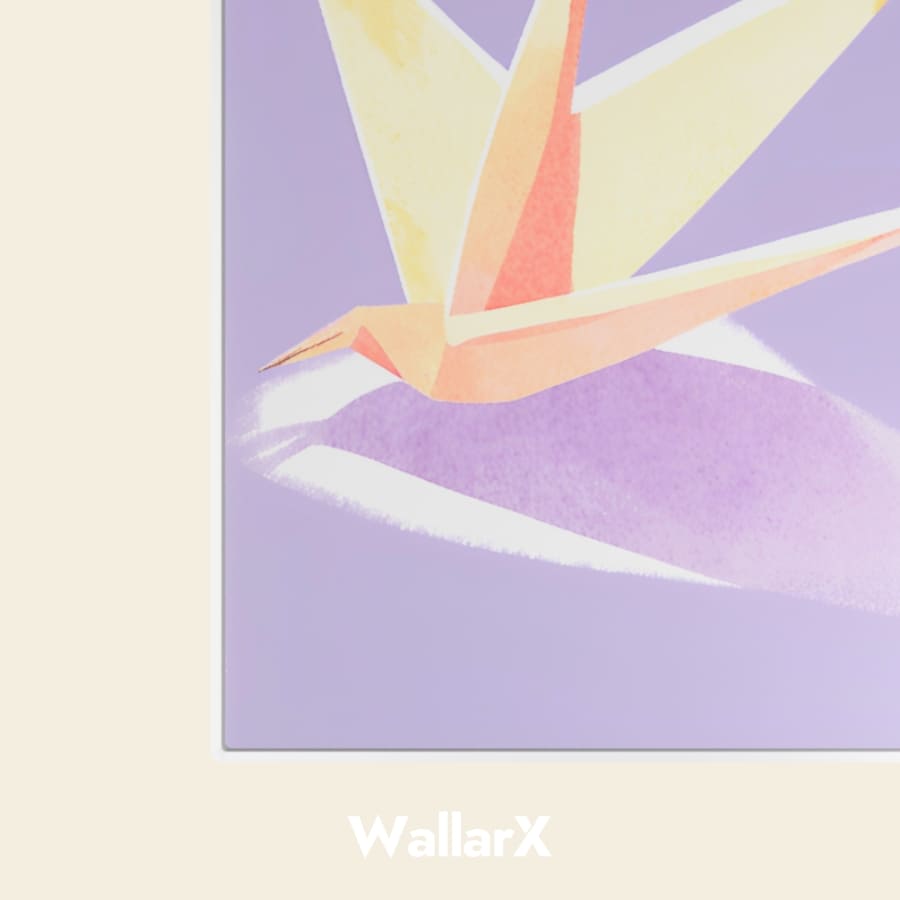 Detailed view of the purple background paper crane poster