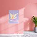 Paper crane poster sticked onto the pink wall