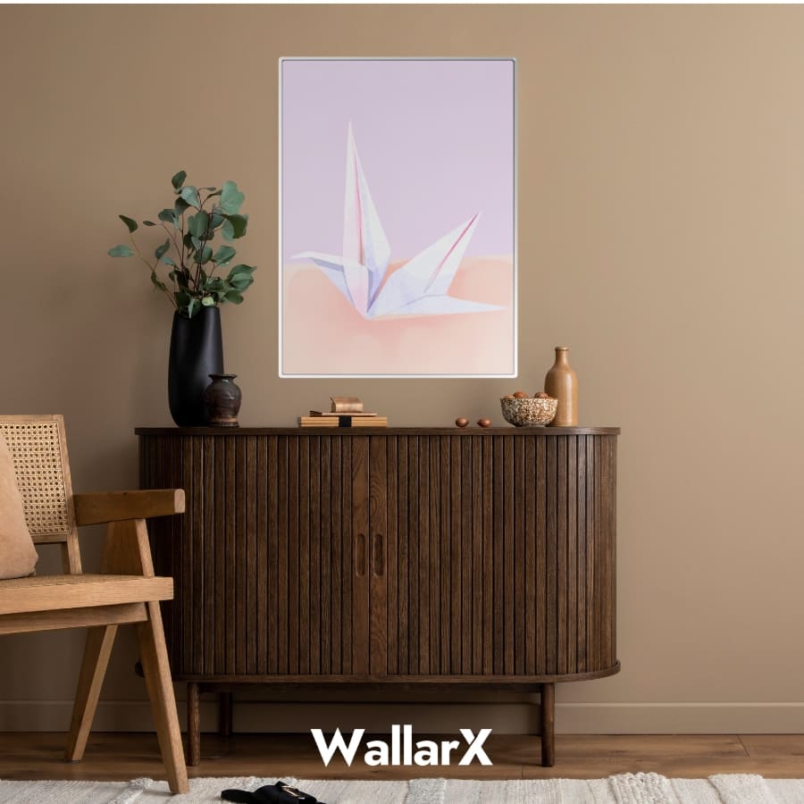 Paper crane poster hanging on the wall