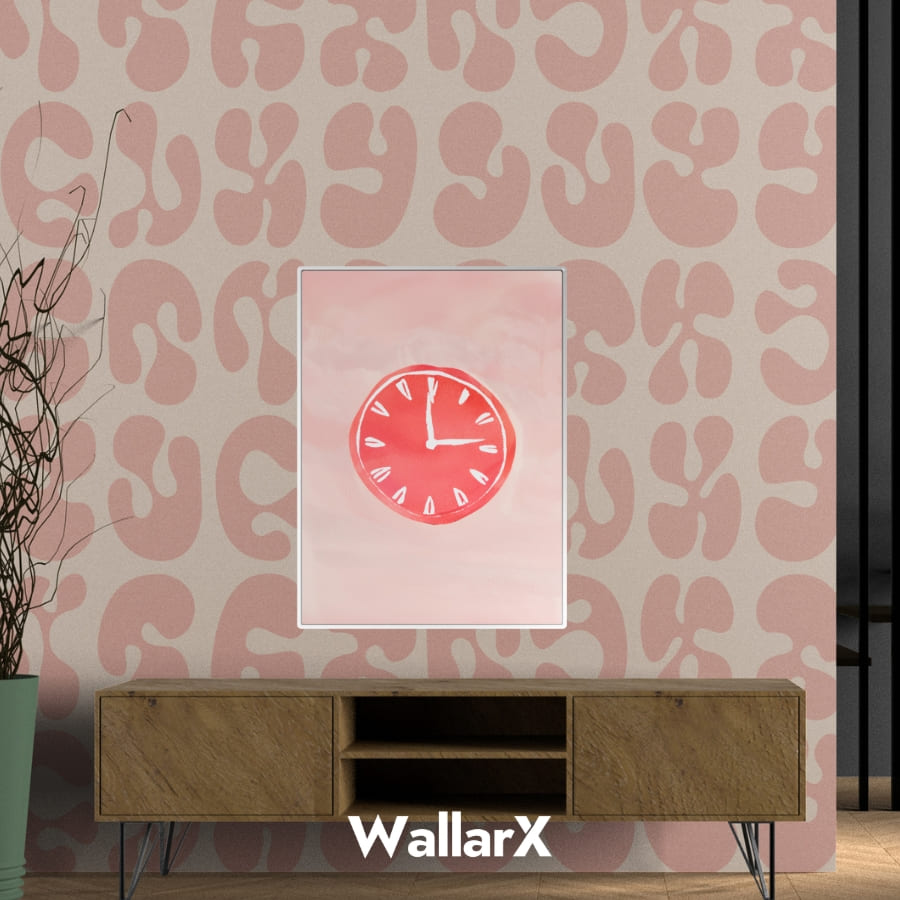 Red and pink clock metal poster on wall