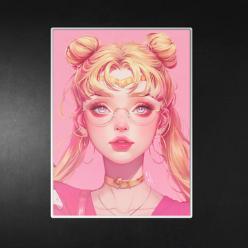Sailor Moon Metal Poster, Pink Cyberpunk Anime