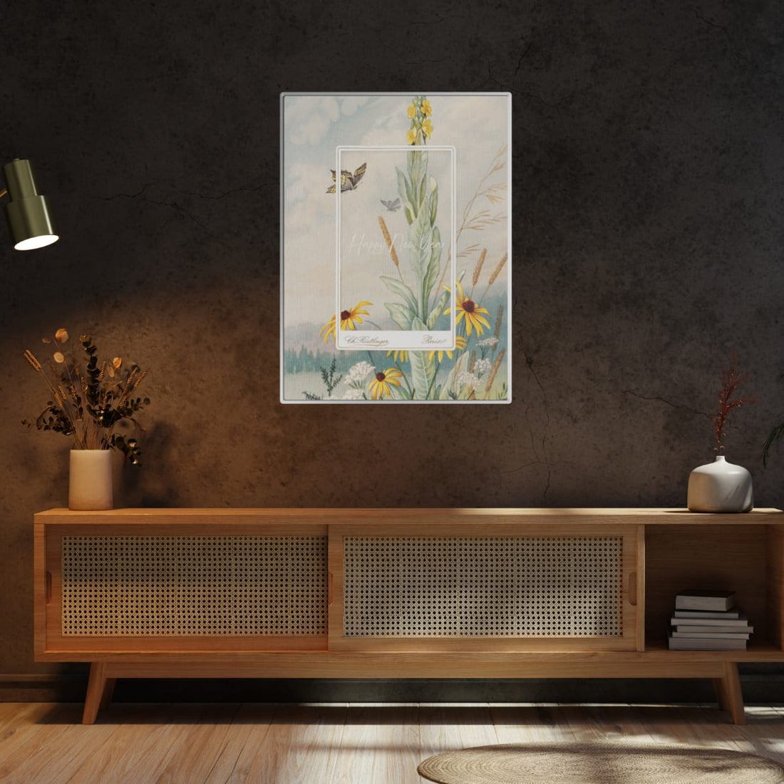 Butterfly with Flower, Happy New Year, Metal Poster