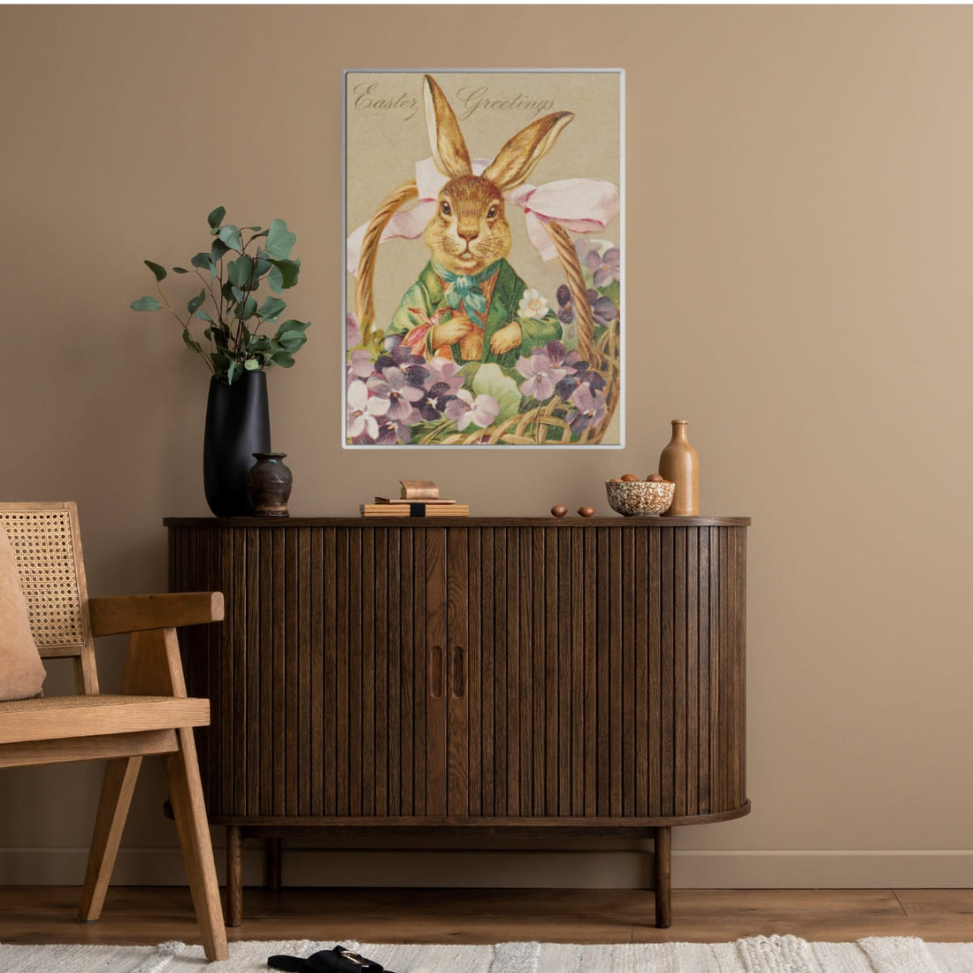 Easter Greeting With Rabbit, Vintage Retro Metal Poster