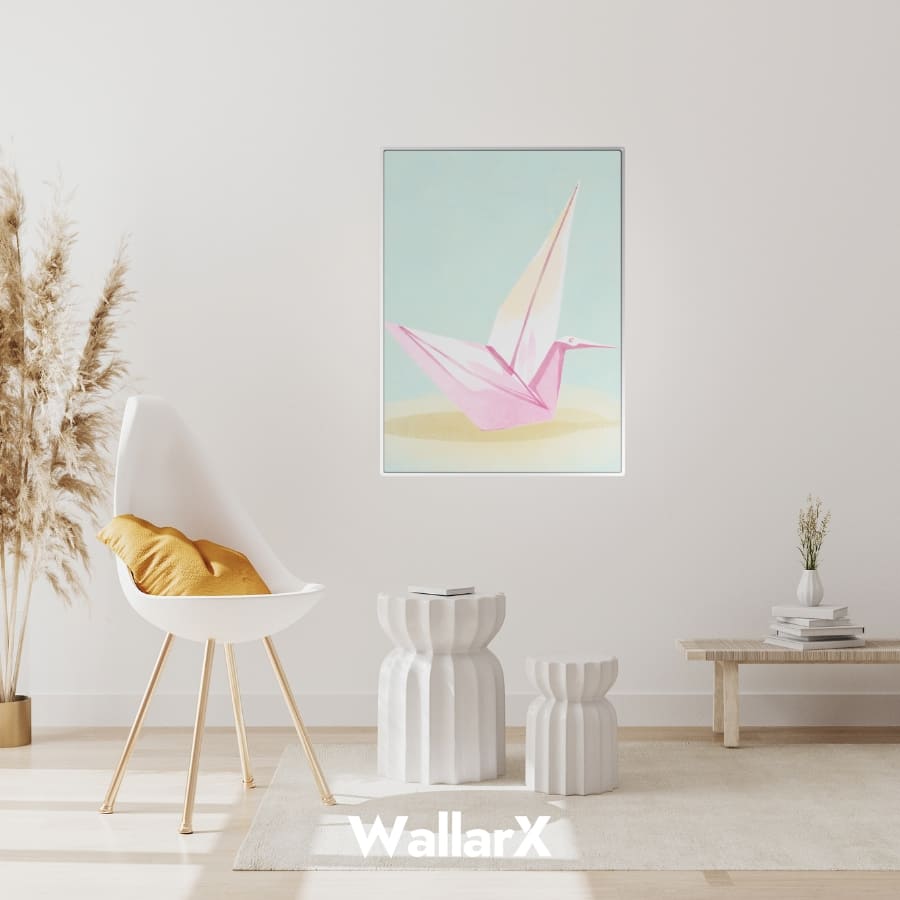 Light paper crane poster hanging on the wall