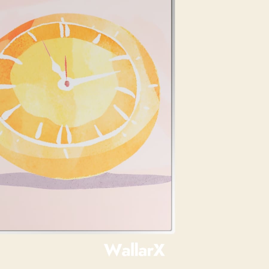 Detailed product view of the orange clock metal print product