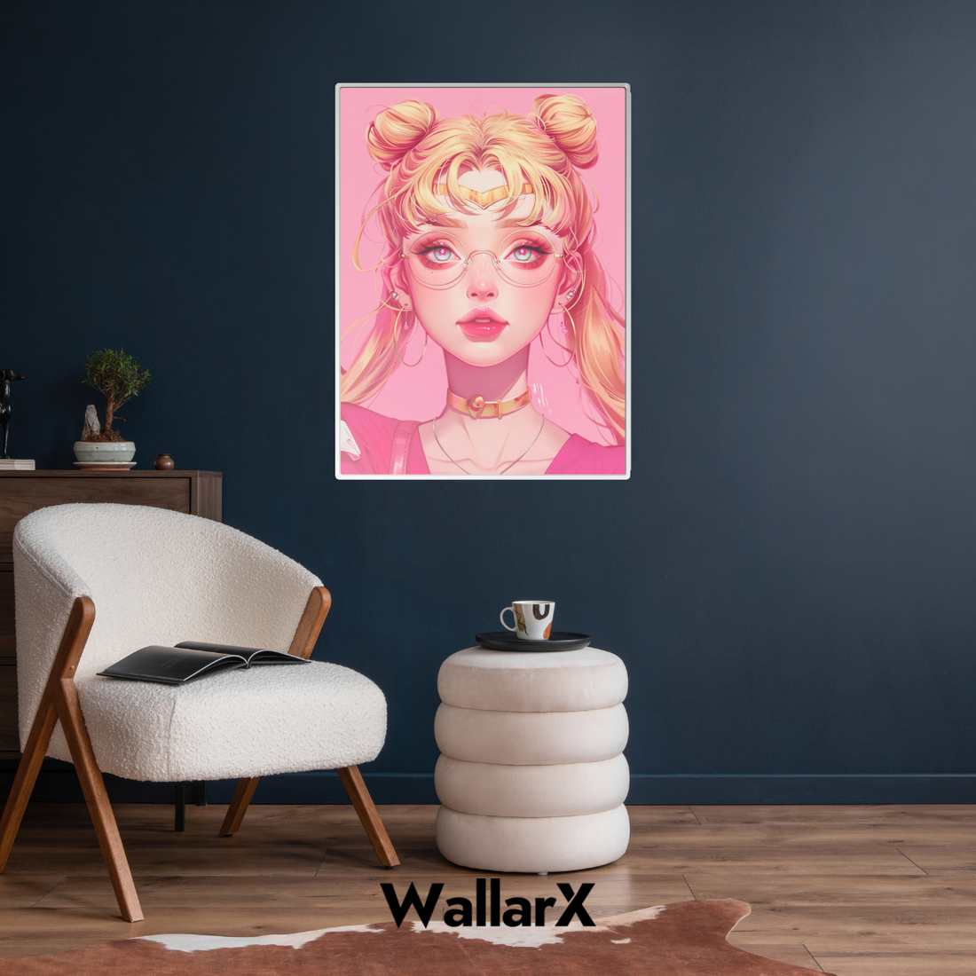 Sailor Moon Metal Poster, Pink Cyberpunk Anime