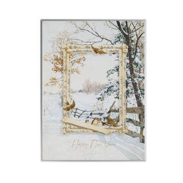 Snow Covered Pasture, Happy New Year Metal Poster